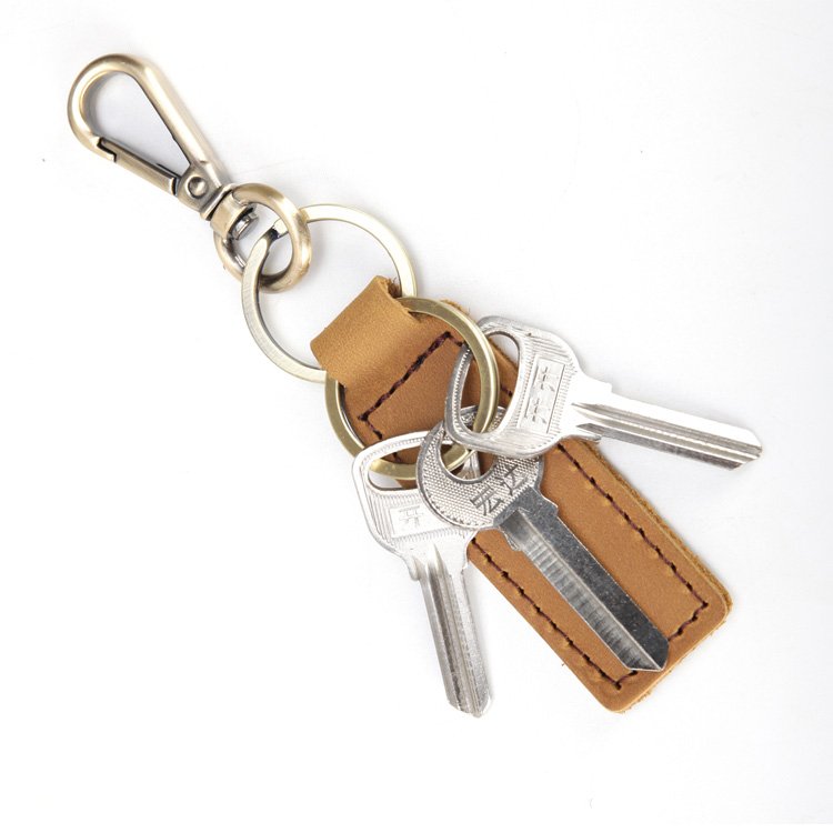 Brown stitched leather keychain