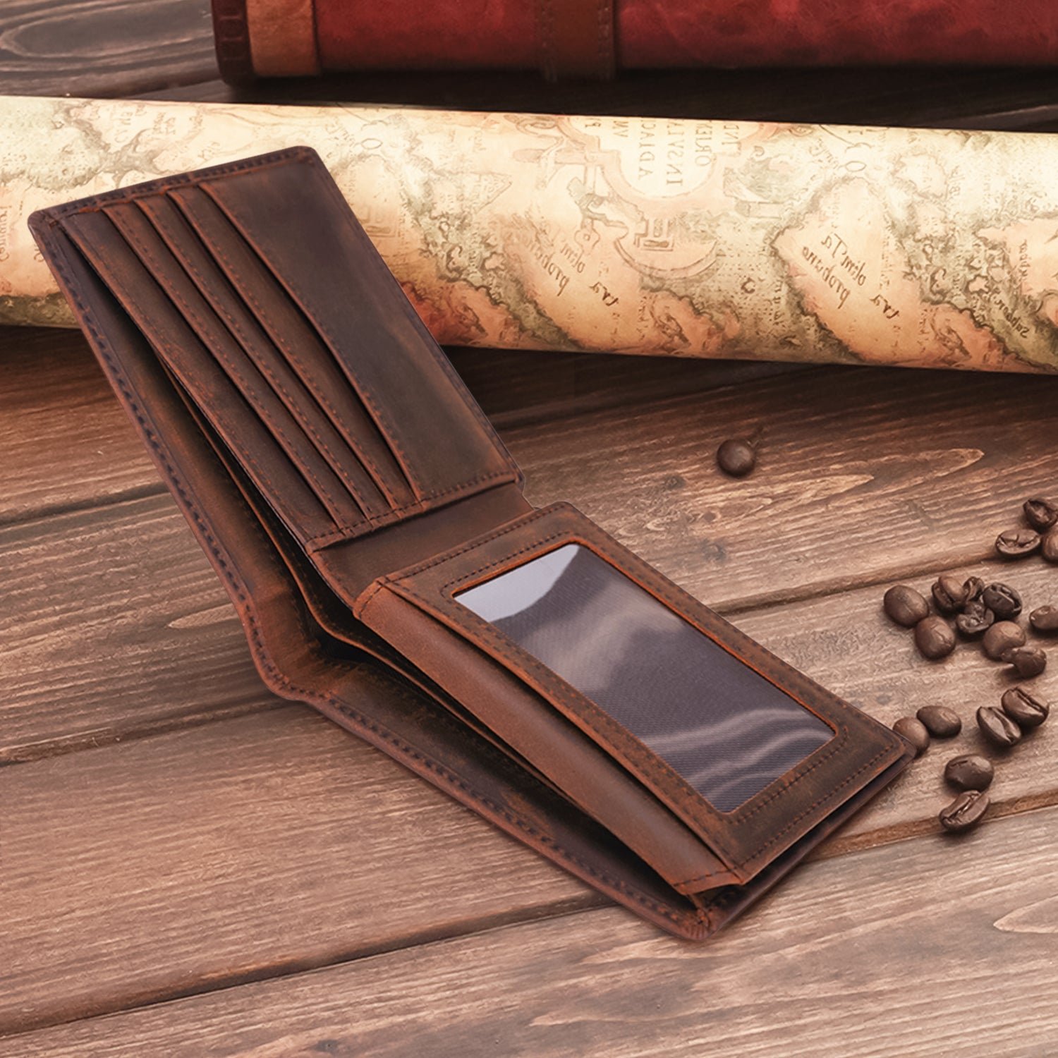 Close-up of Premium Engrave leather wallet details