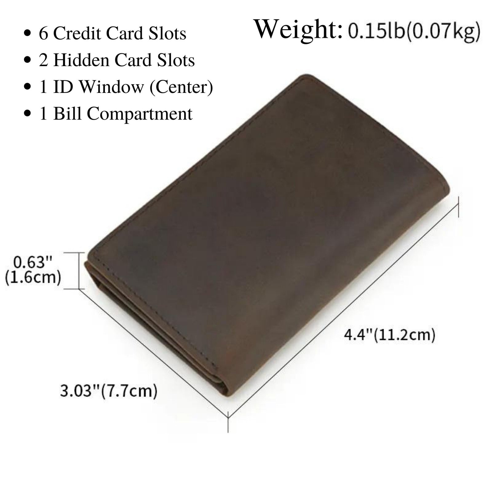 6 Card Slots, 2 Hidden Card Slots, RFID Blocking, ID Windows, Trifold, Personalized Leather RFID Wallet, Engraved Genuine Leather Custom Wallet, Anniversary Gift For Him, Husband, Boyfriend, Men, Father, Dad, light brown, dark brown, black