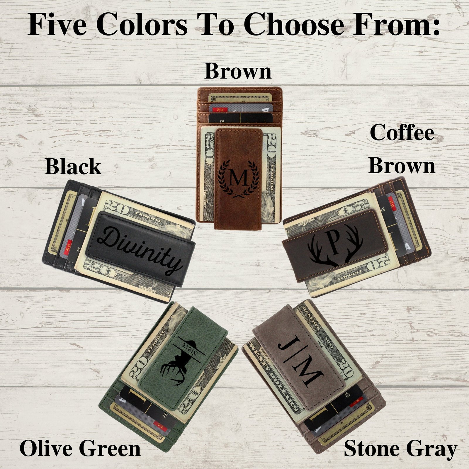 Mens Personalized Slim Leather Wallet Money Clip Gifts for Man Anniversary Gifts for Dad Money Clip Husband Gift RFID Mens Slim Wallet